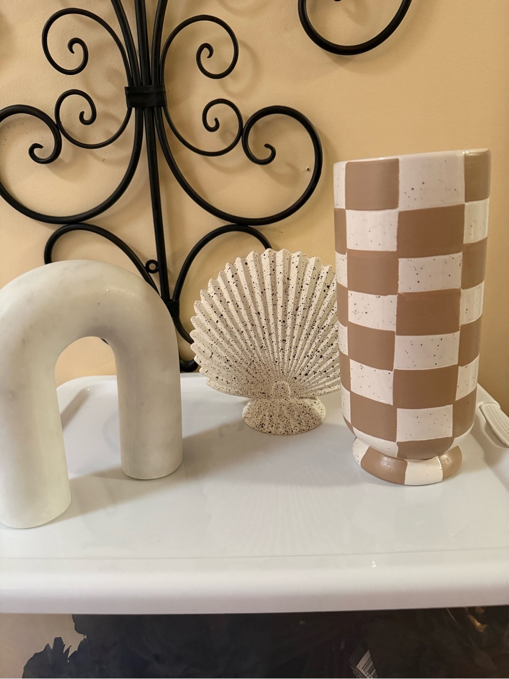 Checker Ceramic Vase in Taupe and White and home accents